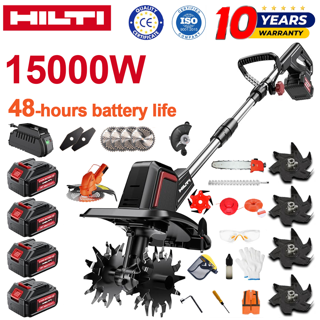 (Výdrž baterie 48 hodin) 15000W pluh+96V lithiová baterie*4+žací hlava*1+pila*1+hlava nůžek na živý plot*1+rychlonabíječka*1+lopata*1+rovný nůž*2+pluhový nůž*4+slitinový pilový kotouč*1+žací nůž*1+žací lano*1+různé příslušenství