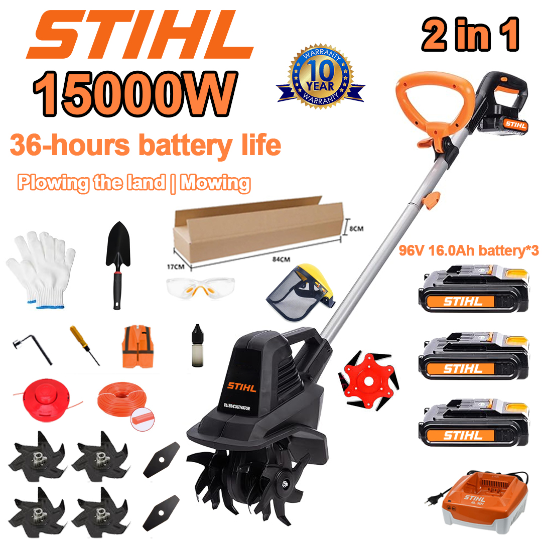 (Výdrž baterie: 36 hodin) Pluh 15 000 W + lithiová baterie 96 V 16,0 Ah * 3 + řezací hlava * 1 + rychlonabíječka * 1 + lopata * 1 + rovný nůž * 2 + nůž pluhu * 4 + pilový kotouč z lehkých slitin * 1 + řezací nůž * 1 + řezací lano * 1 + různé příslušenství