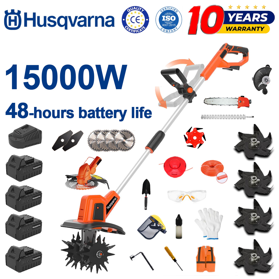 (Výdrž baterie 48 hodin) 15000W pluh+96V lithiová baterie*4+žací hlava*1+pila*1+hlava nůžek na živý plot*1+rychlonabíječka*1+lopata*1+rovný nůž*2+pluhový nůž*4+slitinový pilový kotouč*1+žací nůž*1+žací lano*1+různé příslušenství