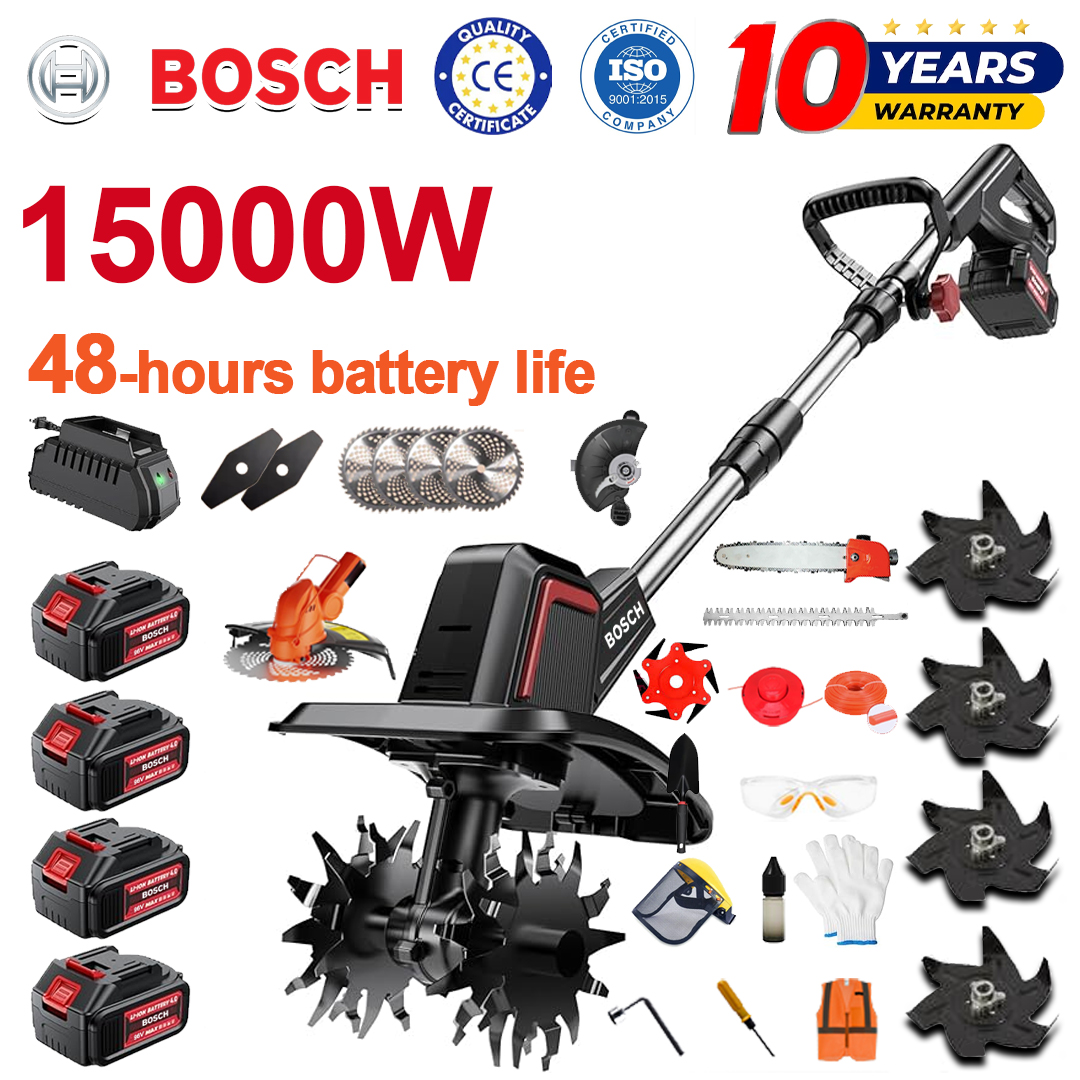 (Výdrž baterie 48 hodin) 15000W pluh+96V lithiová baterie*4+žací hlava*1+pila*1+hlava nůžek na živý plot*1+rychlonabíječka*1+lopata*1+rovný nůž*2+pluhový nůž*4+slitinový pilový kotouč*1+žací nůž*1+žací lano*1+různé příslušenství