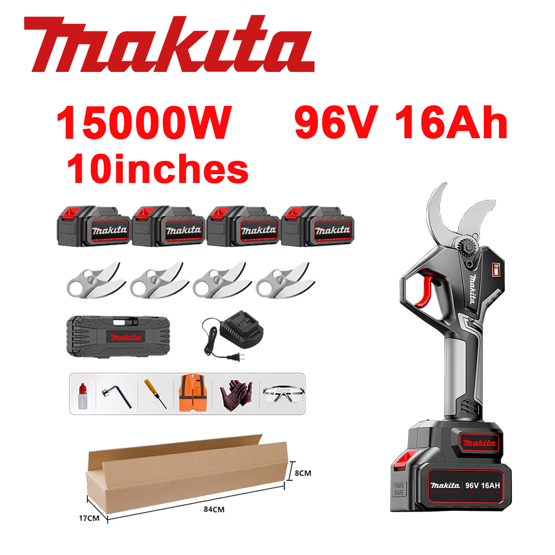 10palcové bezkomutátorové lithiové nůžky na zahradu, výkon 15 000 W, baterie 96 V 16,0 Ah*4, nabíječka, čepel SK9*4, skříňka na nářadí, mazací olej a ochranné brýle, záruka 5 let