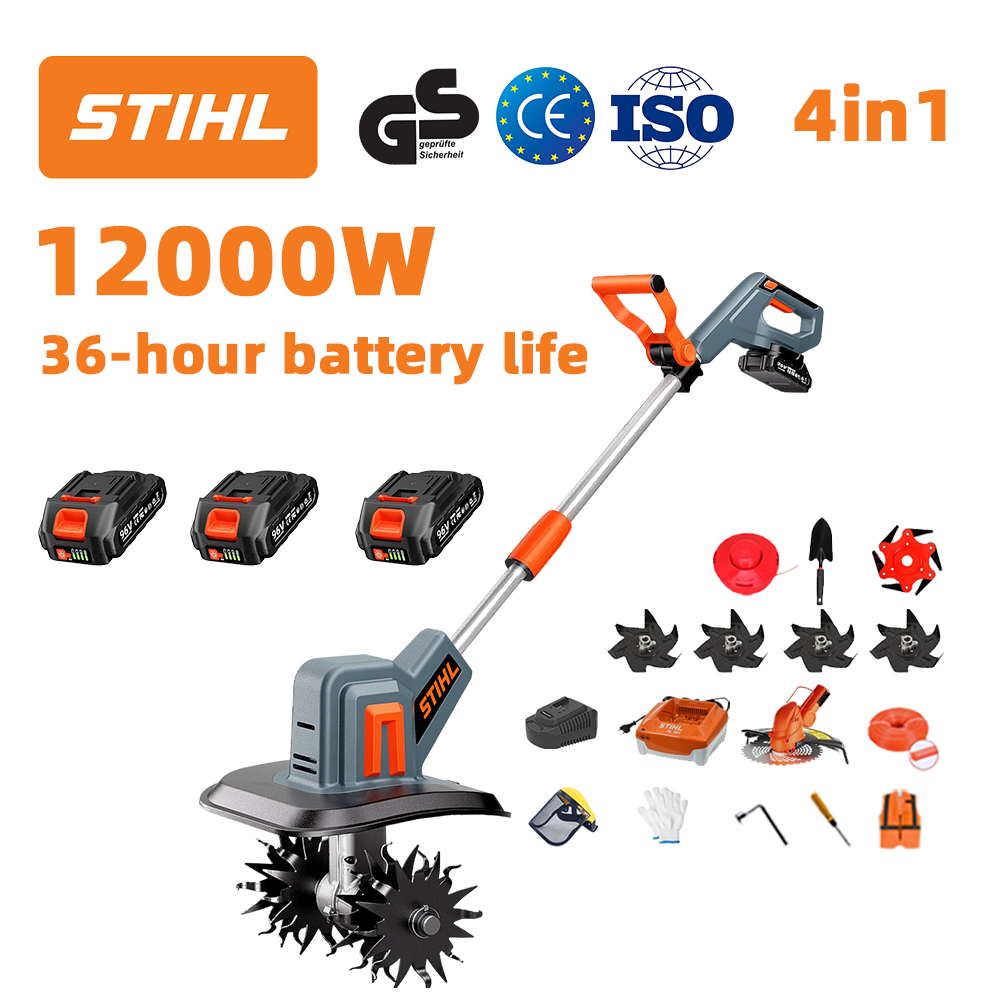 (Výdrž baterie: 36 hodin) Pluh 12 000 W + lithiová baterie 96 V * 3 + řezací hlava * 1 + rychlonabíječka * 1 + lopata * 1 + rovný nůž * 2 + nůž pluhu * 4 + pilový kotouč z lehkých slitin * 1 + řezací nůž * 1 + řezací lano * 1 + různé příslušenství