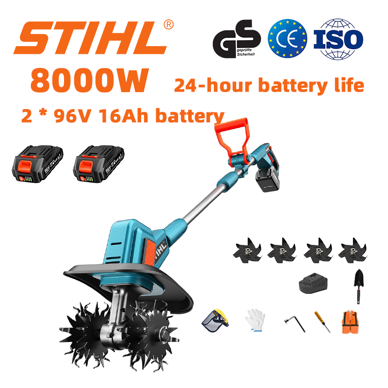 (24hodinová výdrž baterie) Pluh 8000 W + lithiová baterie 96 V 16 Ah * 2 ks + rychlonabíječka * 1 ks + lopata * 1 ks + radlice pluhu * 4 ks + různé příslušenství