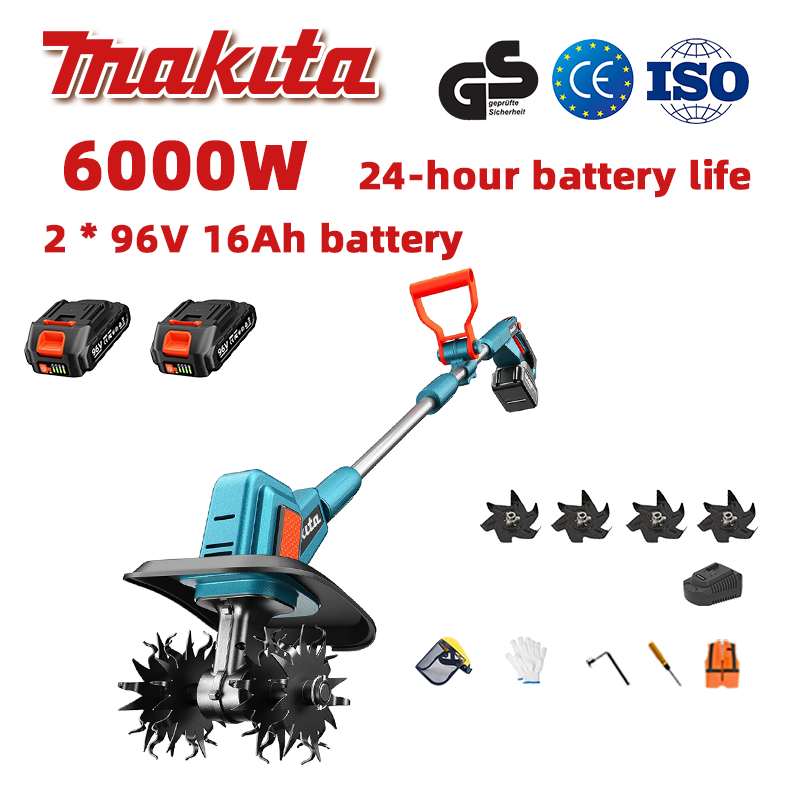 (24hodinová výdrž baterie) Pluh 6000 W + lithiová baterie 96 V 16 Ah * 2 ks + rychlonabíječka * 1 ks + radlice pluhu * 4 ks + různé příslušenství