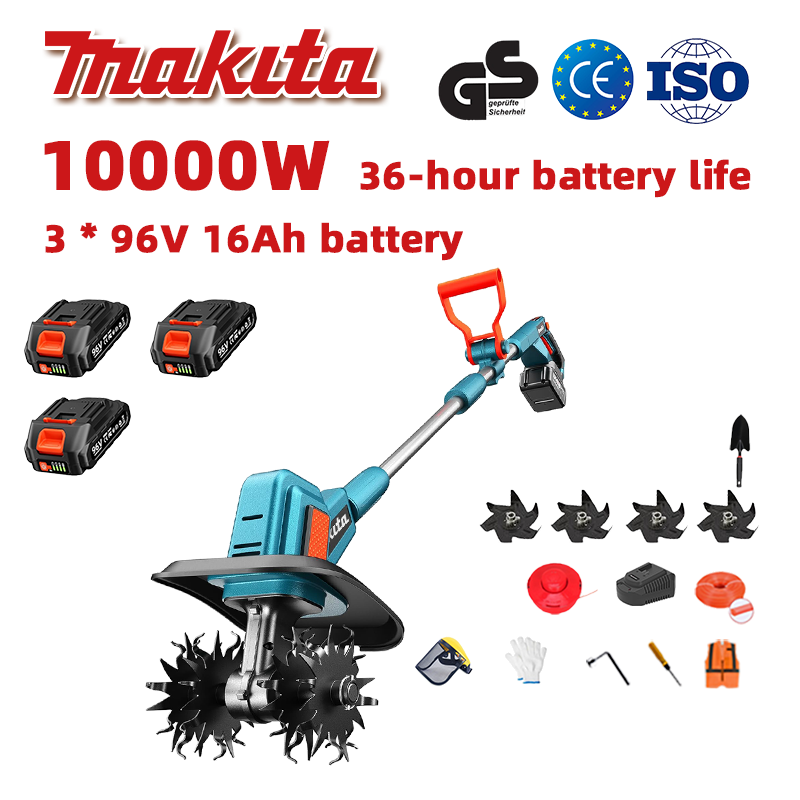(Výdrž baterie 36 hodin) Pluh 10 000 W + lithiová baterie 96 V 16 Ah * 3 ks + rychlonabíječka * 1 ks + lopata * 1 ks + radlice pluhu * 4 ks + řezací lano * 1 ks + různé příslušenství